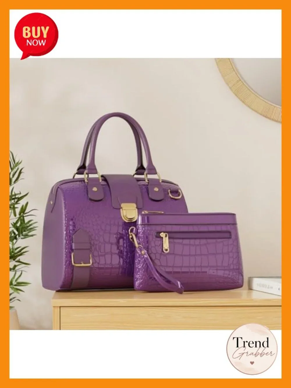 Vegan Leather Satchel Purse Top Handle Work Tote Crocodile Texture